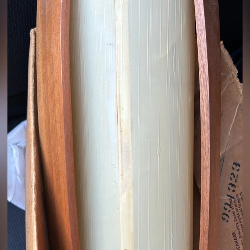 SUPER RARE VINTAGE AS IS MCM DANUSH MODERN Swag light fixture curved wood_5